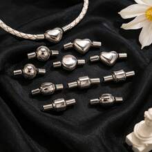 2个304不锈钢磁性扣环，银色心形/圆形桶形连接器，适用于皮绳手链，DIY珠宝制作配件 - 連接器 - 查看 3