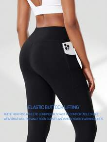 Women's Capri Pants With Pockets, Side Straps And Waist Tie Sports Black Summer - Black - View 8