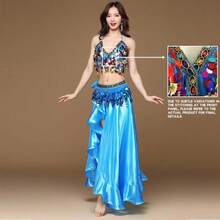 Sequin Spaghetti Strap Collar + Flowing Dance Skirt Inner Layer + Coin Tassel Waist Chain - Belly Dance Performance Festival Decorative Costume - Multicolor - View 17
