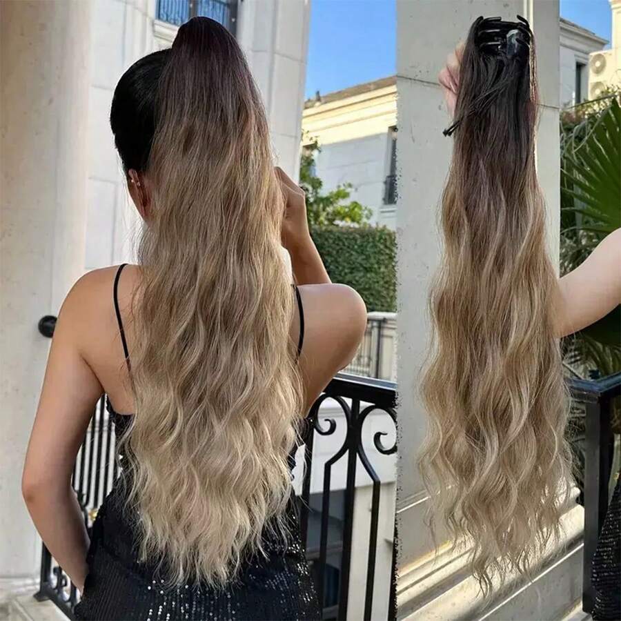 24 Inch European And American Style Drawstring Wavy Fiber Ponytail Hair Extension For Women, Everyday Wear - Multicolor - View 1