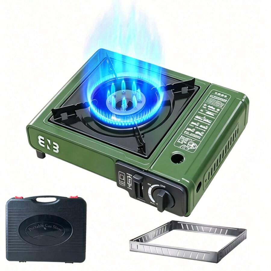 Portable Butane Stove, Compact Outdoor Camping Burner With A Carrying Case And Windproof Design, And Fuel-Efficient Performance. An Outdoor Camping Stove Set Ideal For Cooking, Hiking, Survival Gear, And Emergencies. - 紅色 - 查看 1