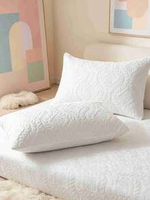 2pcs Of Quilted And Embroidered Pillowcases, Soft And Waterproof, Suitable For Hair And Skin Care, With An Envelope Seal (Excluding The Pillow Core) - White - View 2