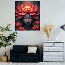 1 pieza de arte, Diosa del loto con corona de loto rojo, Kit de pintura por números, Fácil para principiantes para decoración de paredes del hogar, Manualidades, Decoración de pared para sala de estar, dormitorio, cocina, regalos de Navidad, artículos de , decoraciones de Acción de Gracias, regalo de Año Nuevo - Enmarcado - Ver 5