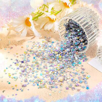 15g Holographic Star Moon Glitter Fairy Confetti Sequin Galaxy Iridescent Metallic Glitter Foil Confetti Sequin Scatter For Valentines Wedding Party DIY Suitable For Bachelorette Party Supplies,Wedding,Wedding Decorations,Bachelorette Party,Bachelorette Party,Disco Ball Party Supplies ﻿