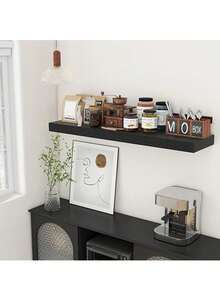 1 pièce (accessoires inclus) Étagère, étagère flottante murale sans trou, étagère d'un seul mot, décoration murale suspendue, convient pour la chambre, le bureau, le salon, la salle de bain, les toilettes, planche en bois, étagère murale suspendue, étagère de rangement suspendue, bibliothèque - Voir 3