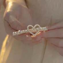 1 pieza Clip para el cabello con forma de corazón de cristal brillante con strass, accesorio de cabello elegante - Blanco - Ver 5