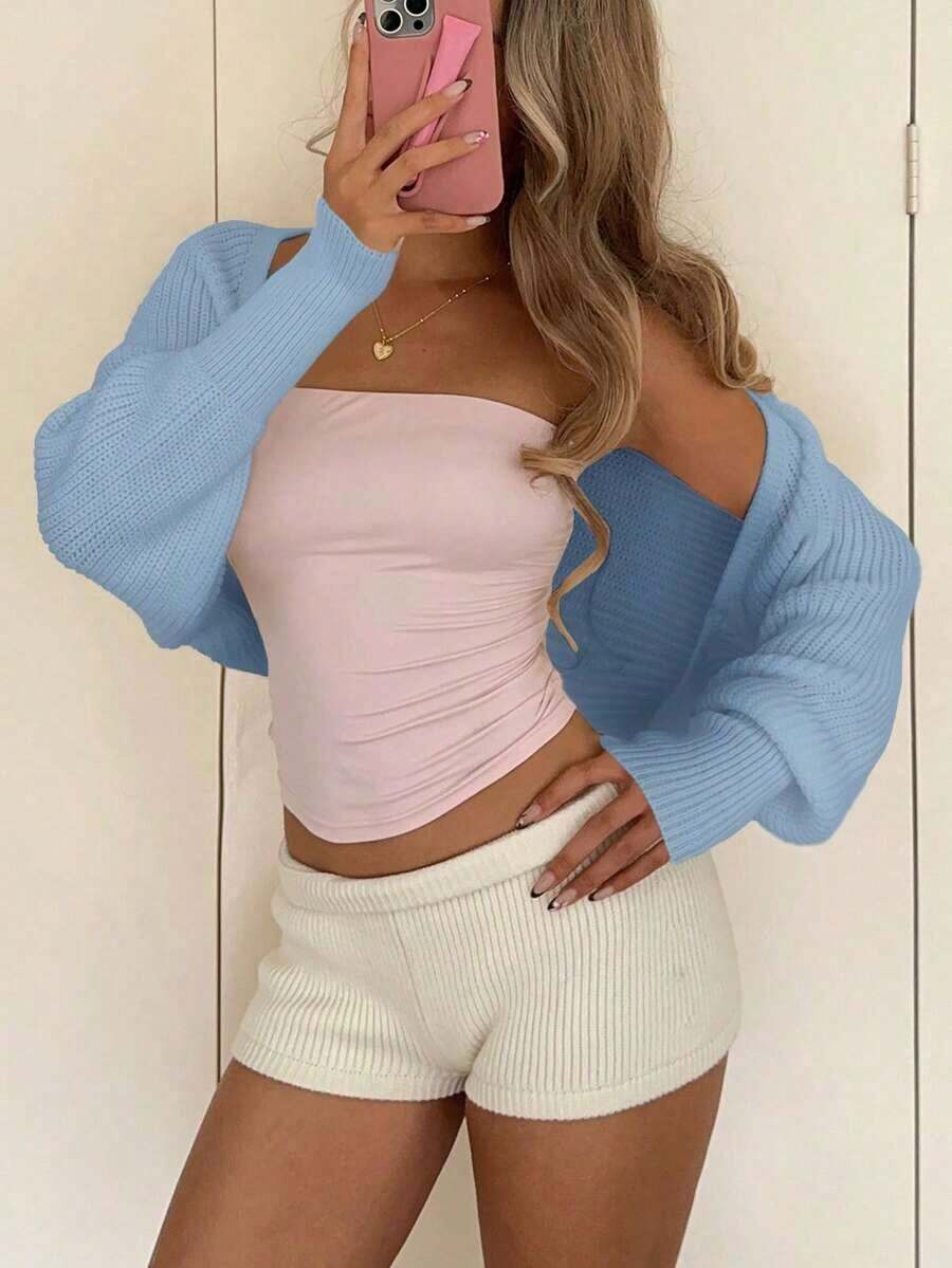 Cárdigan casual para mujer, cómodo y ligero, color sólido, perfecto para looks frescos y relajados en el día a día - Celeste - Ver 1