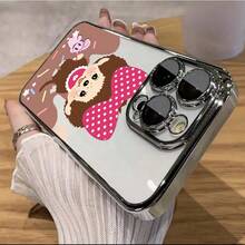 スマホケース TPUケース メッキ加工 レンズ保護カバー付き キャラクターイラスト 可愛いデザイン 大人可愛い 女子向け 柔らかTPU 全面保護 耐衝撃 傷防止 カメラレンズ保護 レンズ全体保護 17pro Max/17pro/17/11/12/13/14/15/15Pro/15PluS/15Pro Max/16/16Pro/16PluS/16Pro Max/MIN/X/XR 対応 インスタ映え 大人上品 プレゼント - 黑色 - チェックする 4