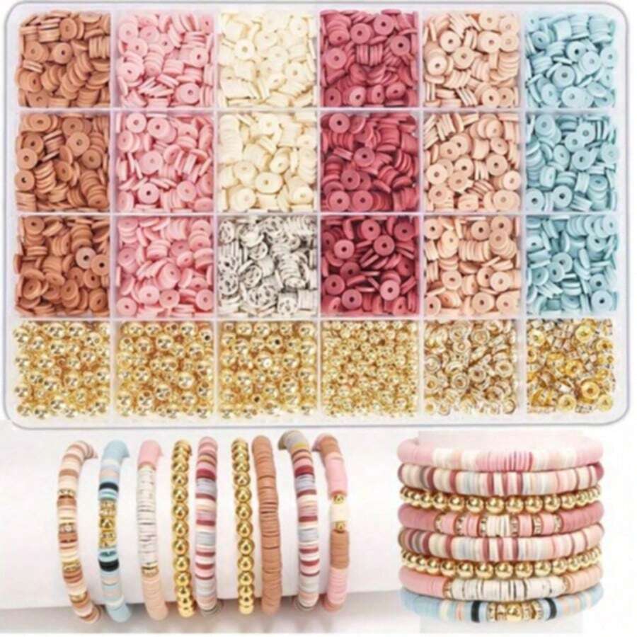 1 Box Bohemian Style Polymer Clay Slice Beaded Bracelet Making Kit, For Handmade DIY Bracelets, Necklaces, Earrings, Jewelry, Arts And Crafts, Holiday Party Gifts, Bag Charms, Small Accessories, Bracelet Making Set (Random Color) - A - View 1