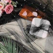 1片白色珍珠网纱薄纱布，适用于女士连衣裙、儿童服装、舞台装饰、裙子、蝴蝶结、公主裙等。 - 黑色 - 查看 6
