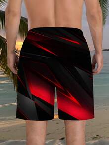 Drawstring Waist Design, Suitable Beach Vacation, Surfing, Daily Casual Occasions, Men's Summer Eye-Catching Item, - Red - View 2
