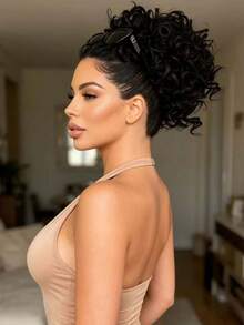 Messy Bun Hair Piece For Women Black Elastic Drawstring Loose Wave Curly Hair Buns Hair Piece Synthetic Hair Bun Hair Extensions For Daily Use 8lnch - Black - View 2