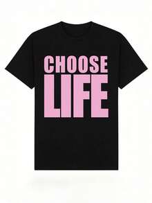 Camiseta de manga corta con cuello redondo suave y casual de verano para mujer, con lemas de energía positiva, CHOOSE LIFE, subcultura, espíritu de bienestar público, ropa de calle minimalista, tops para mujer, Generación Z, tops, curvas, tops de mujer, tops de verano, conjuntos de primavera, estilo urbano americano, ropa deportiva, estilo unisex, estilo casual urbano, ropa de calle retro, top negro, tops blancos. Negro - Negro - Ver 7