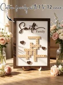 1pc Customized 1-12 Family Name Wooden Artwork Personalized Scrabble Tile Desktop Decor Grid Arrangement Wooden Desktop Decoration - Black - View 9