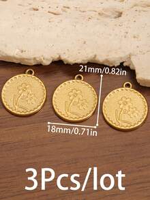 3件套不锈钢心形花朵吊坠，玫瑰花造型，适用于DIY珠宝制作，耳环、手链、项链等配饰 - 玫瑰花 - 查看 10