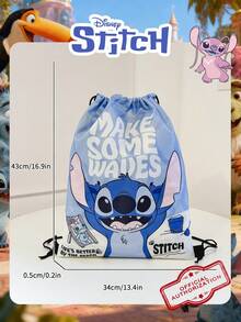 Disney 1个迪士尼授权史迪奇印花抽绳背包，轻便尼龙运动包，休闲收纳包，沙滩包，健身包，时尚配饰，适合女孩/青少年/年轻人，适用于学校、运动、旅行、日常使用 - 藍色 - 查看 3