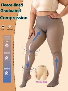 2pcs/Set Women's Plus Size Thermal Lined Tight Leggings, Micro-Compression Thermal Skinny Footed Tights, Fashionable & Elegant For Outdoor Wear, Available In 3 Colors - Multicolor - View 4