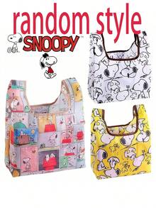 SNOOPY 1个休闲风时尚礼品袋，可折叠大容量购物袋，可重复使用便携式杂货手提袋，多功能手提包，适合日常通勤和收纳，款式随机 - 彩色 - 查看 9