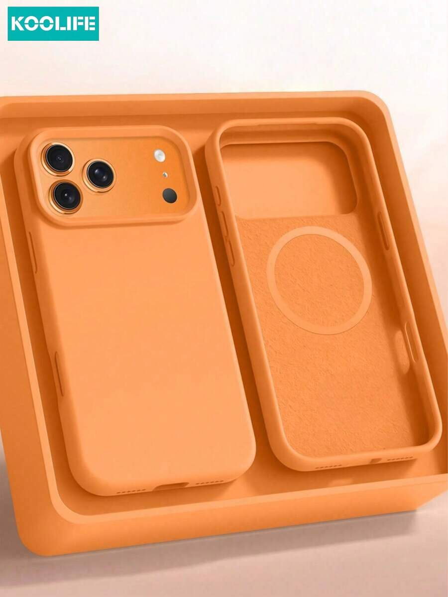 KOOLIFE Magnetic Minimalist Liquid Silicone Shockproof Full Coverage Phone Case, Magnetic Wireless Charging Apple Phone Case Orange, Dopamine Color Selection, Compatible For IPhone 17 Pro Max/16 Pro Max/15 Pro Max/14 Pro Max/13 Pro Max/17 Pro/16 Pro/15 Pro/14 Pro/13 Pro/17/16/15/14/13/12 Pro Max/12 Pro/12/11 Models, Suitable As Spring Anniversary Gift, Gift For Parents, Grandparents, Friends And Family, Suitable For Men And Women Daily Wear