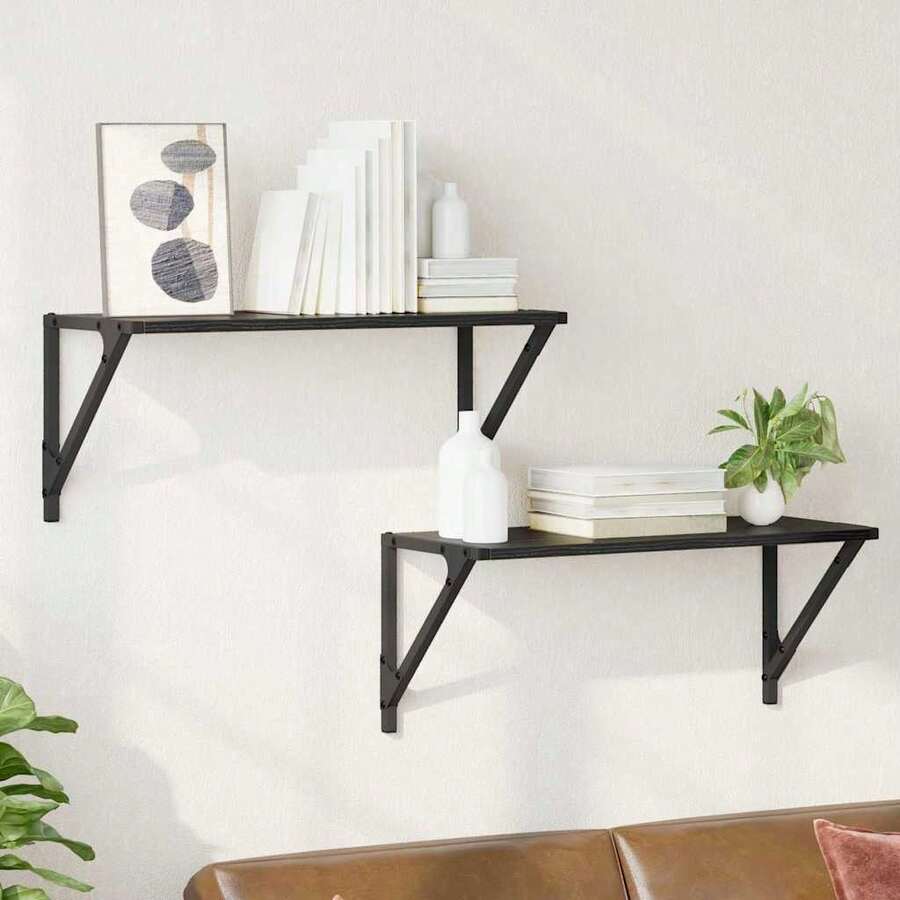 vidaXL Étagères Murales 2 pcs Chêne noir 60 x 25 x 25,5 cm - Taille Unique - Voir 1