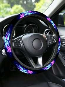 Blue Butterfly Pattern Steering Wheel Cover, Universal Fit For 14-15 Inch Vehicles, Anti-Slip Breathable Soft Grip, Fashionable Car Interior Decor - Multicolor - View 3