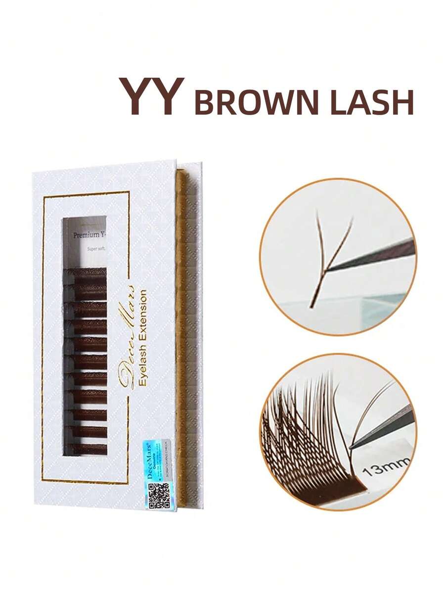 DeceMars YY Shape Brown Eyelashes Extensions Two Tip Lashes C/D Curl 0.07mm Thickness 8-16mm High Quality Idividual