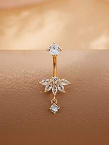 1 chiếc khuyên rốn hình trăng khuyết bằng thép không gỉ đính đá Zirconia sáng bóng, trang sức xỏ rốn gợi cảm thích hợp đeo hàng ngày và trong các dịp lễ hội. - Đầu hình quạt + bốn móng vuốt - Xem 2