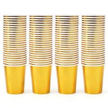 100/50/25/10pcs Gold Theme Party Cups, Party Decorations Banquet Supplies, Paper Cup Set, Birthday Gathering, Family Party, Wedding, Party Decoration Set - Gold - View 7