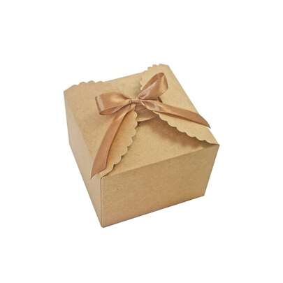 Hộp giấy màu nâu đựng quà, bộ 10 hộp quà nhỏ bằng giấy Kraft rỗng có ruy băng, dùng để đóng gói kẹo, bánh quy, sô cô la, đồ thủ công, nến, quà tặng nhỏ, kích thước 4.7" x 4.7" x 3.5"