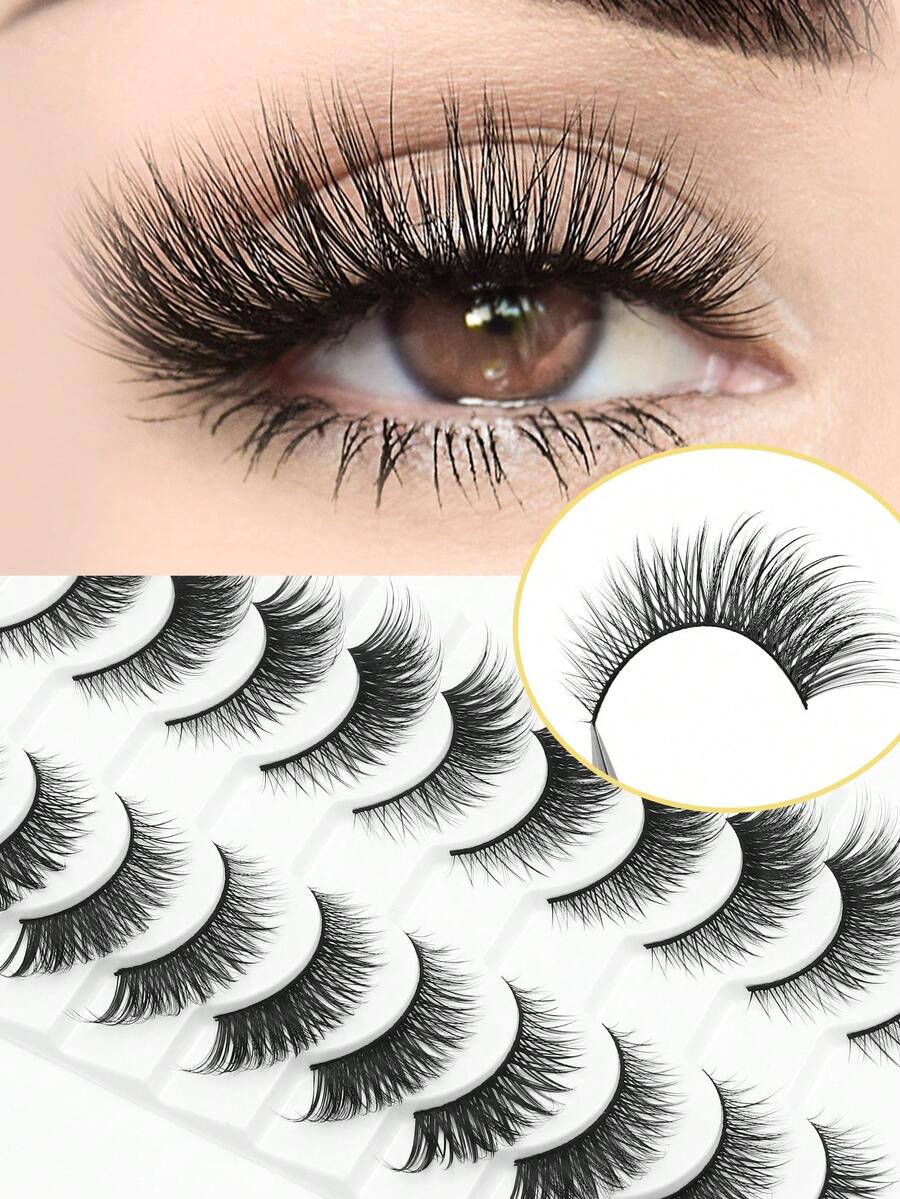10 Paar C-Curl Katzenaugen Wimpern - Flauschig und dicht 3D Kunstmink Wimpern, wiederverwendbar, gekräuselt, unterschiedliche Länge (10-15mm), natürlich aber dramatisch, handgefertigt - geeignet für tägliche Dates, Bühnenfeiern, Make-up Verwendung, einfach für Anfänger