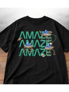 Shirt With A Retro Vibe - Casual Unisex Top Featuring Vintage Graphics. The 'Amaze Amaze Amaze' Shirt Is A Perfect Gift For Nerds, Inspired By Project Hail Mary. This Streetwear Tee Showcases An Alien Friendship Theme With A Space Graphic O1YM - 黑色 - 查看 1