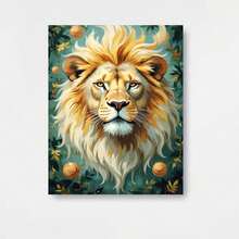 1 Kit de Pintar por Números, Ideal para Principiantes Adultos, Arte de Fantasía del Bosque del León, Entusiastas del León, Fans del Arte de Fantasía, Admiradores de Escenas del Bosque, Set de Coloreado Familiar - Pintura Acrílica con Lienzo y Pinceles, Kit de Decoración del Hogar y Manualidades, San Valentín - Enmarcado - Ver 1