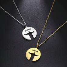 LIKGREAT 不锈钢耶稣剪影镂空文字“JESUS”吊坠项链，男女皆宜，珠宝礼品，护身符 - 剪影系列 - 查看 10