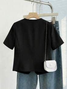 Áo khoác blazer ngắn ôm dáng, nhẹ, cài một hàng khuy dành cho nữ, có lớp lót, màu đen, thích hợp cho mùa xuân/hè. - màu đen - Xem 2