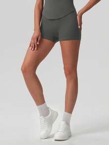 Sodalemon Celana Pendek Olahraga Yoga Lari Kasual Tanpa Jahitan untuk Wanita, Warna Polos, untuk Mengangkat Bokong - Grey - View 6