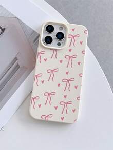 1 chiếc ốp lưng điện thoại cá nhân hóa họa tiết vải thiều trắng mờ, nơ hồng và trái tim hồng, dành cho iPhone 16 Pro Max, 15/14 Plus/13/12/11. - Nhiều màu - Xem 1