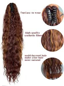 36 Inch Long Lightweight Fully Natural Curly Black Hair Ponytail Wig, Multi-Layer Soft Drawstring Synthetic Hair Ponytail Extension For Women - Brown Highlight - View 6
