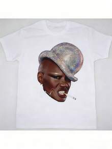 Verano Unisex Kortärmad T-Shirt Med Signerat Ansiktstryck - Lös Och Avslappnad Passform, Ikonisk Design Med Autograf, Maskintvättbar, För Vardagligt Bruk Under Alla årstider, Bekväm Rundhalsad T-Shirt För Män Och Kvinnor (Lösa Och Bekväma Toppar Verano) - 白色 - 查看 12