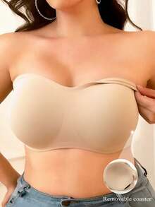 1pc Plus Size Backless Criss-Cross Design Bra, Strapless - Apricot - View 5