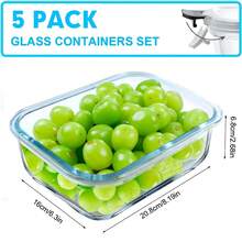 Glass Containers With Airtight Lids - 5 Pack - 1 Sizes (1040ml ) Lunch Box Tubs Meal Prep Containers Reusable Leak Proof Food Storage Tubs, Suitable For Oven & Freezer For Daily Food Preservation - Grey - View 10