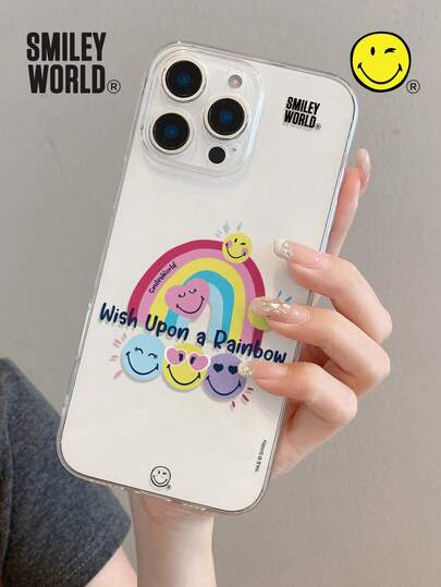 Smiley World SmileyWorld® | 1 ốp lưng điện thoại trong suốt bằng chất liệu TPU chống sốc, in hình mặt cười, trái tim, chữ cái, cầu vồng, in UV, phù hợp với 11/12/13/14/15/16/17 Pro Max, quà tặng thời trang cho các dịp lễ, đi làm, chống rơi vỡ.
