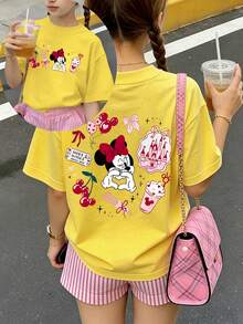 Disney Disneyland Girl Mouse Print Summer Tops, Cute Printed Pattern,Disney Kids Minnie Mouse Outfit, Perfect For Cute Girls. Teen Girl Gift,Tween Summer Clothes,Comfortable And Breathable Children's Short-Sleeved T-Shirt. Suitable For Both Boys And Girls.Suitable For Daily Wear, Vacations, Outdoor Activities, And As A Children's Gift. - 黃色 - 查看 1
