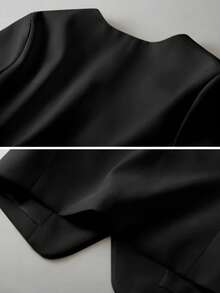 Áo khoác blazer ngắn ôm dáng, nhẹ, cài một hàng khuy dành cho nữ, có lớp lót, màu đen, thích hợp cho mùa xuân/hè. - màu đen - Xem 5