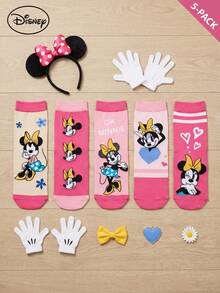 5 đôi tất dài đến bắp chân dành cho bé gái, họa tiết Minnie Mouse dễ thương của Disney, chất liệu mềm mại và thoáng khí, thích hợp cho nữ sinh. - Nhiều màu - Xem 11