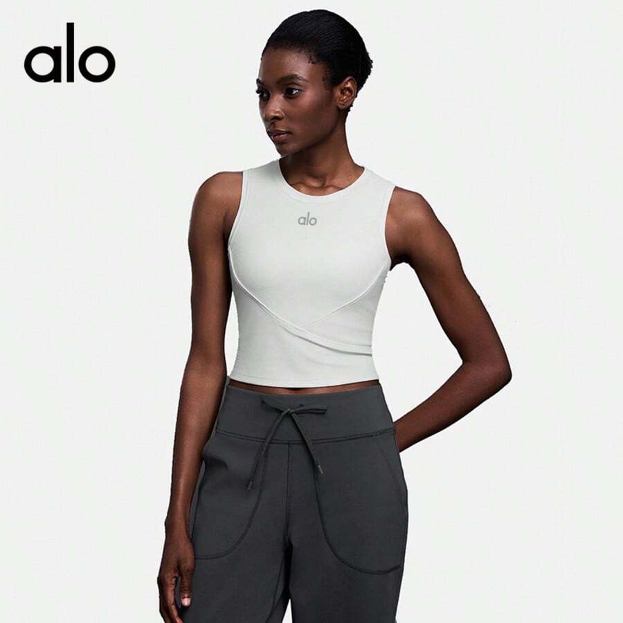 Alo Yoga Sleeveless Sports Vest, Short-Sleeved Top, Slim Fit, Suitable For Running, Fitness, And Yoga. - 白色 - 查看 1