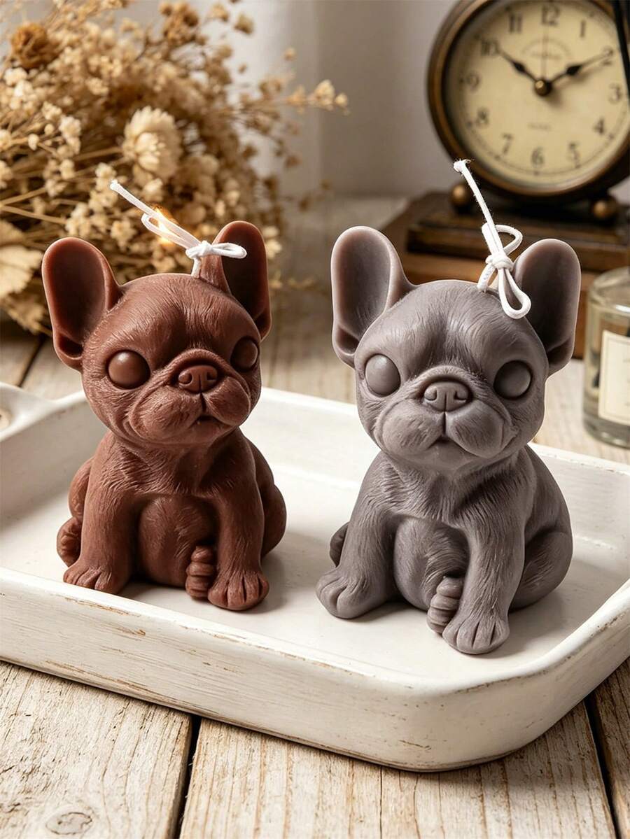 3D斗牛犬硅胶蜡烛模具,可爱斗犬和巴哥犬造型模具,DIY香薰蜡烛、肥皂、石膏和环氧树脂浇铸模具,动物工艺摆件家居装饰礼品模具 - 白色矽膠模具 - 查看 1
