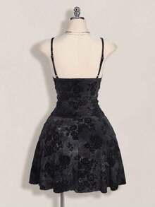 ICON Vestido con cuello en V profundo con decoración de cuentas y efecto flockado en estilo retro Y2K de talla grande, vestido con tirantes en estilo chino vintage con cuello en V profundo, adecuado para citas, banquetes, vacaciones y fiestas - Gris - Ver 2