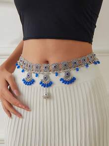Cinturón de cintura nupcial con monedas de plata antigua y cuentas rojas colgantes - Ideal para bodas y eventos culturales - Borlas con cuentas - Ver 6