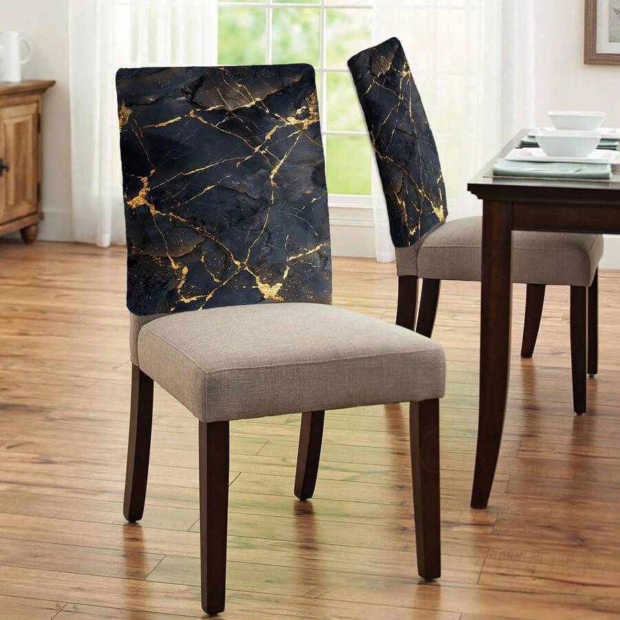 1件/4件/6件/10件装仿黑金裂纹大理石图案印花毛绒椅套，可拆卸短绒面料椅套，椅背保护套，四季皆宜，节日装饰椅套，适用于餐厅、客厅、家居座椅保护，带椅背保护，适用于餐厅、办公室、客厅、酒店和家居装饰 - 彩色 - 查看 1