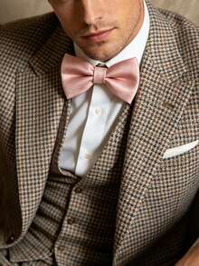 1pc Men's Business Classic Versatile Solid Color Textured Bow Tie, Suitable For Weddings, Celebrations, Parties, New Year Holiday Outfits - Dusty Pink - View 4